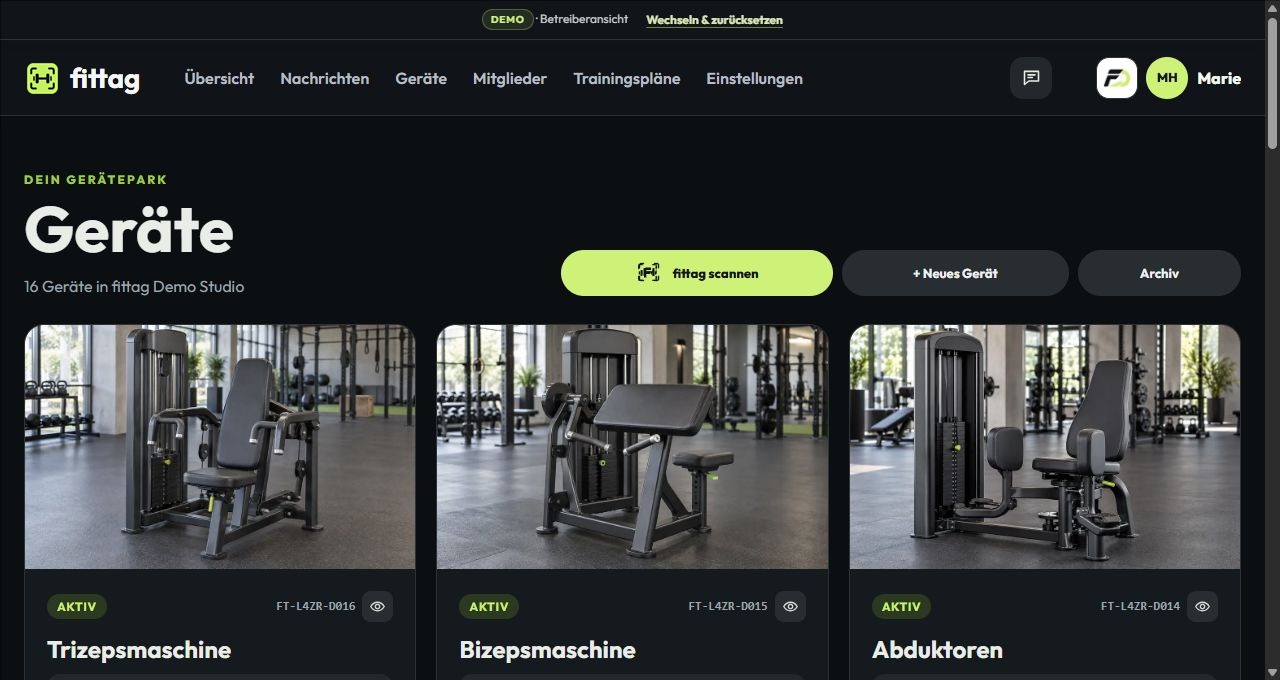 GymDigital Geräteverwaltung mit dem digitalen Gerätepark eines Studios